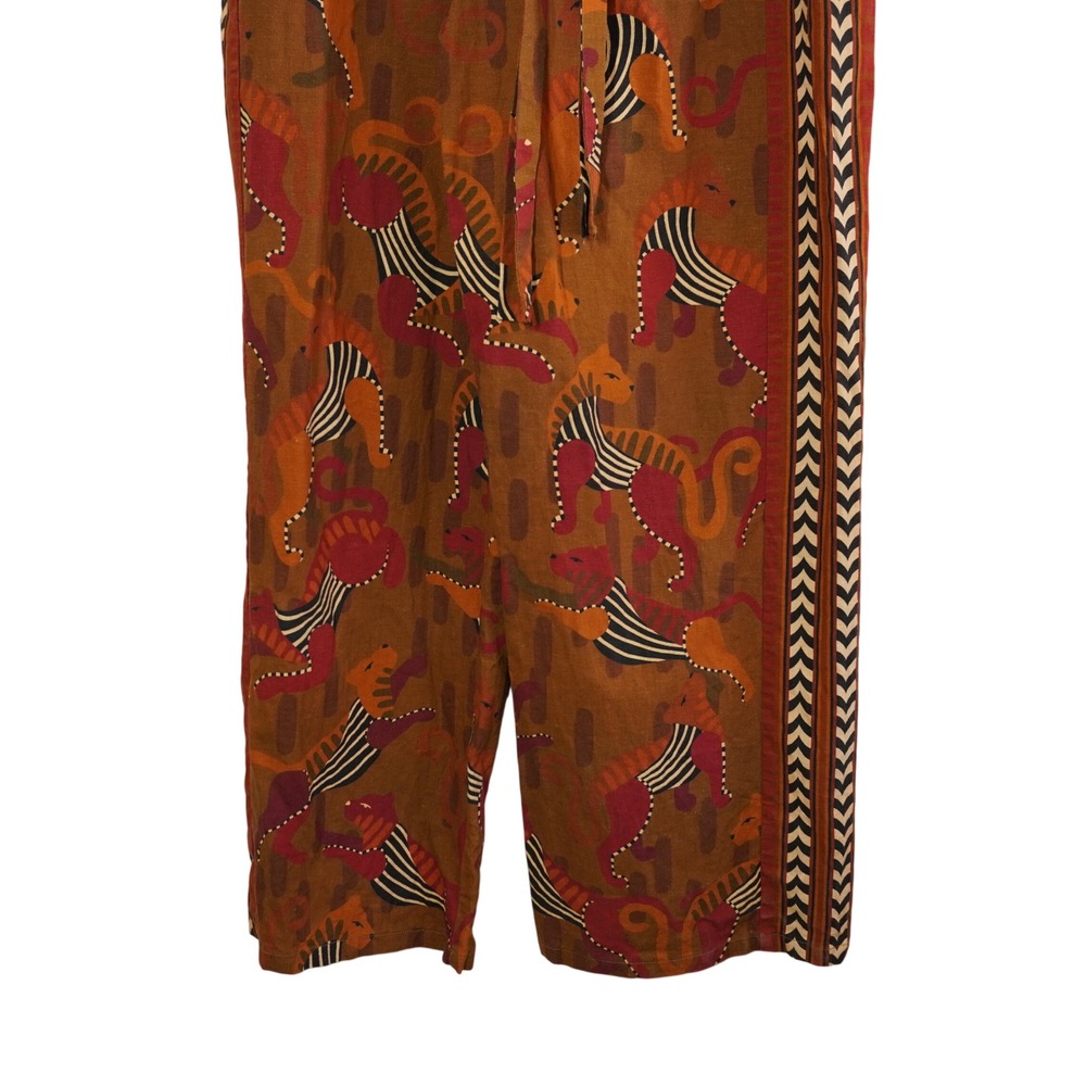 Farm Rio Anthropologie Tiger Print Wide Leg Paperbag Pants Rust Brown Small - Picture 3 of 9